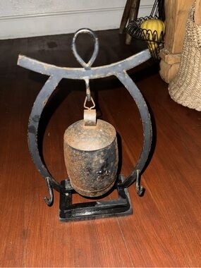 Rustic Hanging dinner gong Iron Bell on Stand - no striker